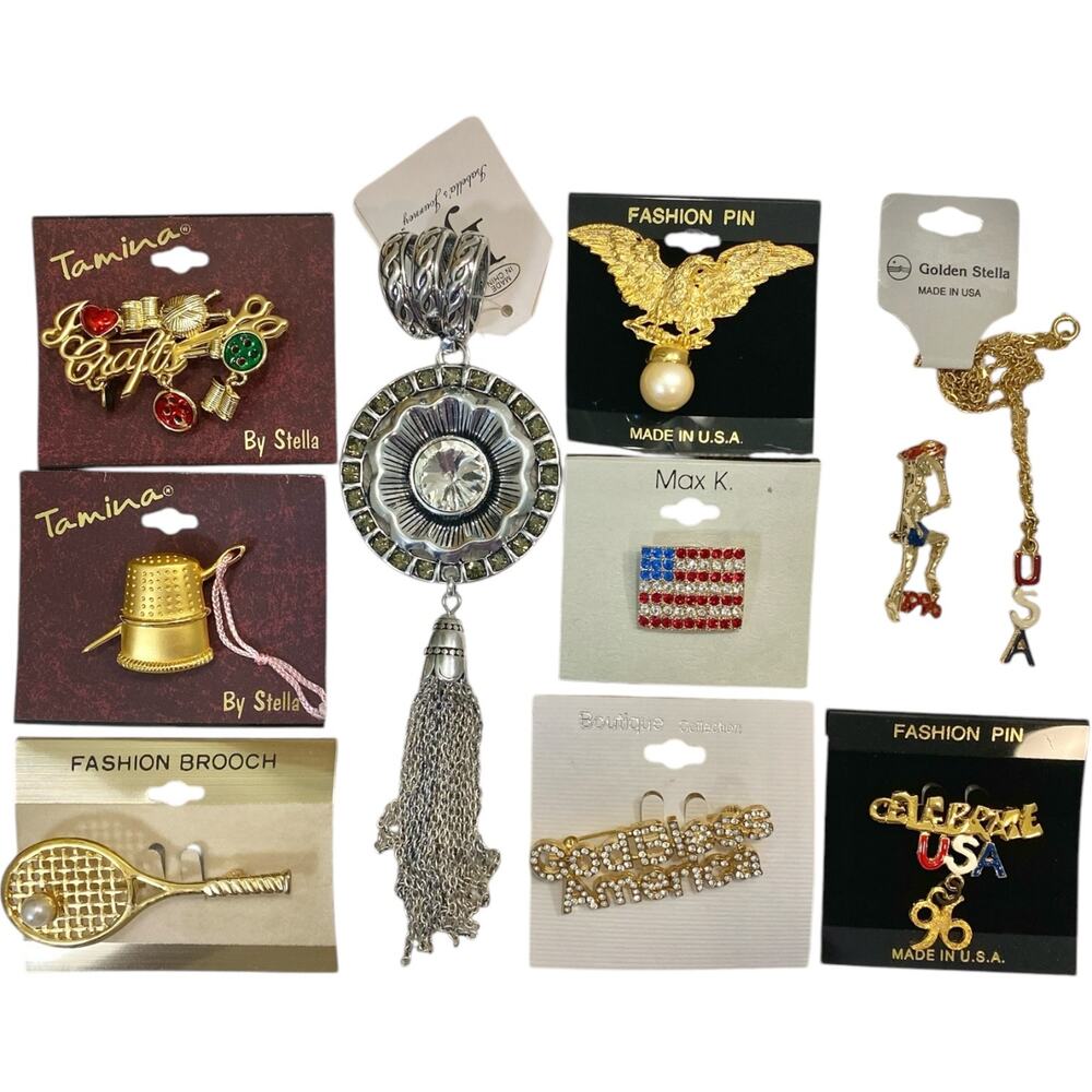 Mixed Wholesale Lot 10 Brooches Necklace Pendant Crafts USA American Eagle